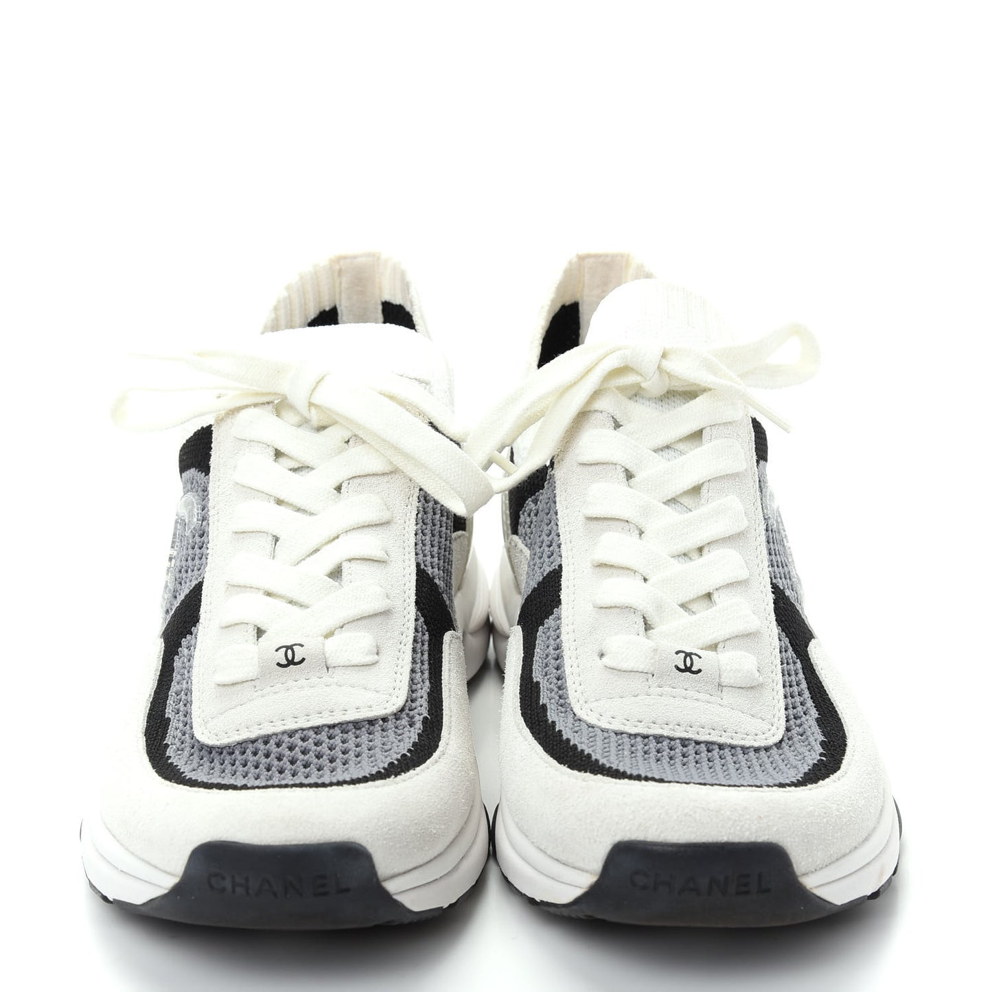 Fabric Suede Calfskin Stretch CC Sneakers 40 Beige Black