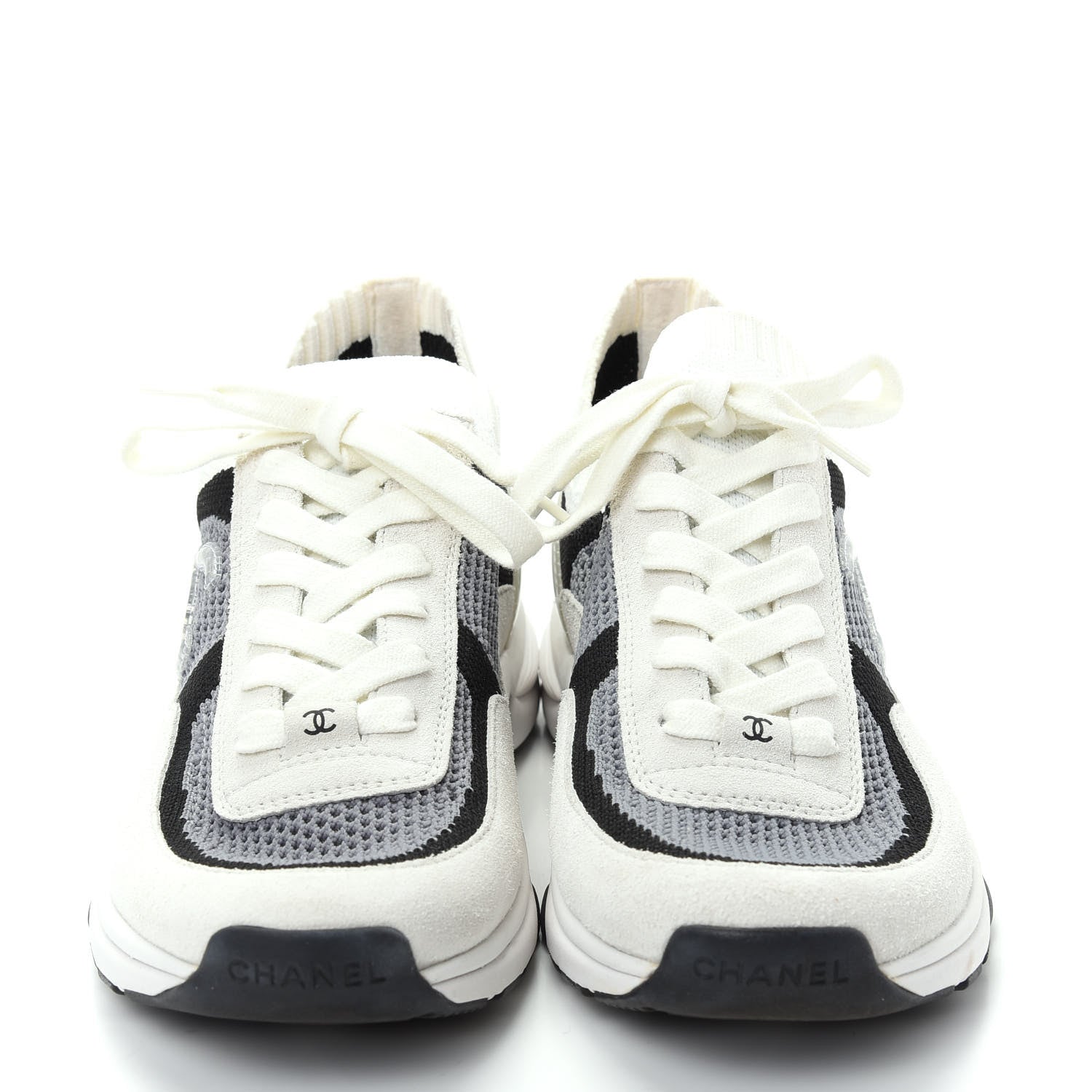 Chanel Fabric Suede Calfskin Stretch CC Sneakers 40 Beige Black 2 of 9
