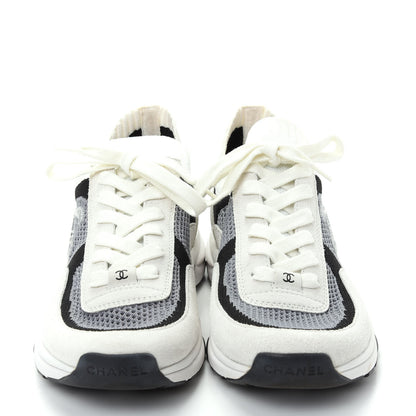 Chanel Fabric Suede Calfskin Stretch CC Sneakers 40 Beige Black 2 of 9
