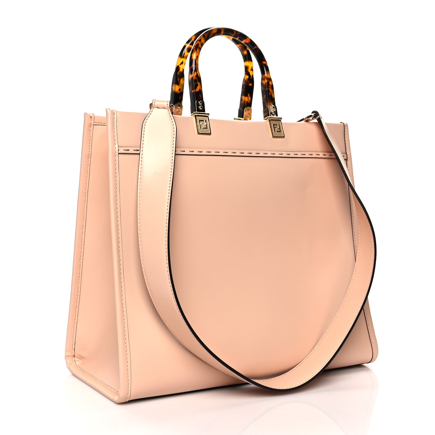 Fendi Vitello King Plexiglass Logo Embossed Medium Fendi Sunshine Shopper Tote Poudre 3 of 9
