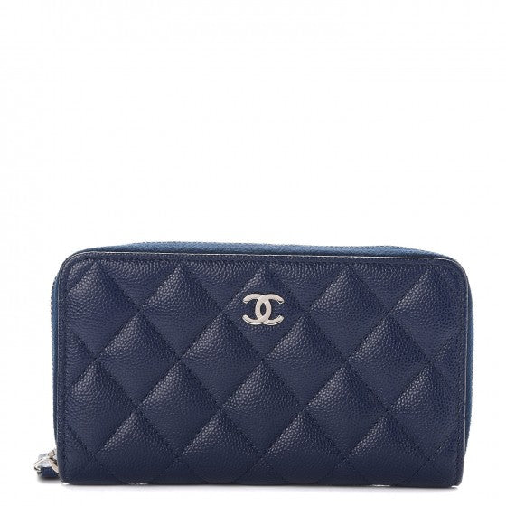 Chanel Caviar Quilted Small Zip Around Wallet Navy 1 of 10
