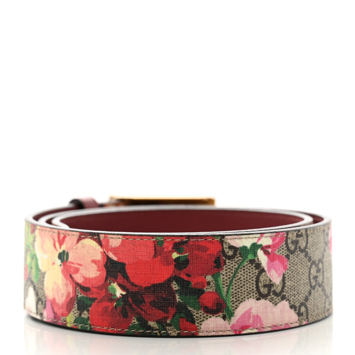 GG Plus Monogram Blooms Plaque Belt 80 32 Beige Multicolor Dry Rose