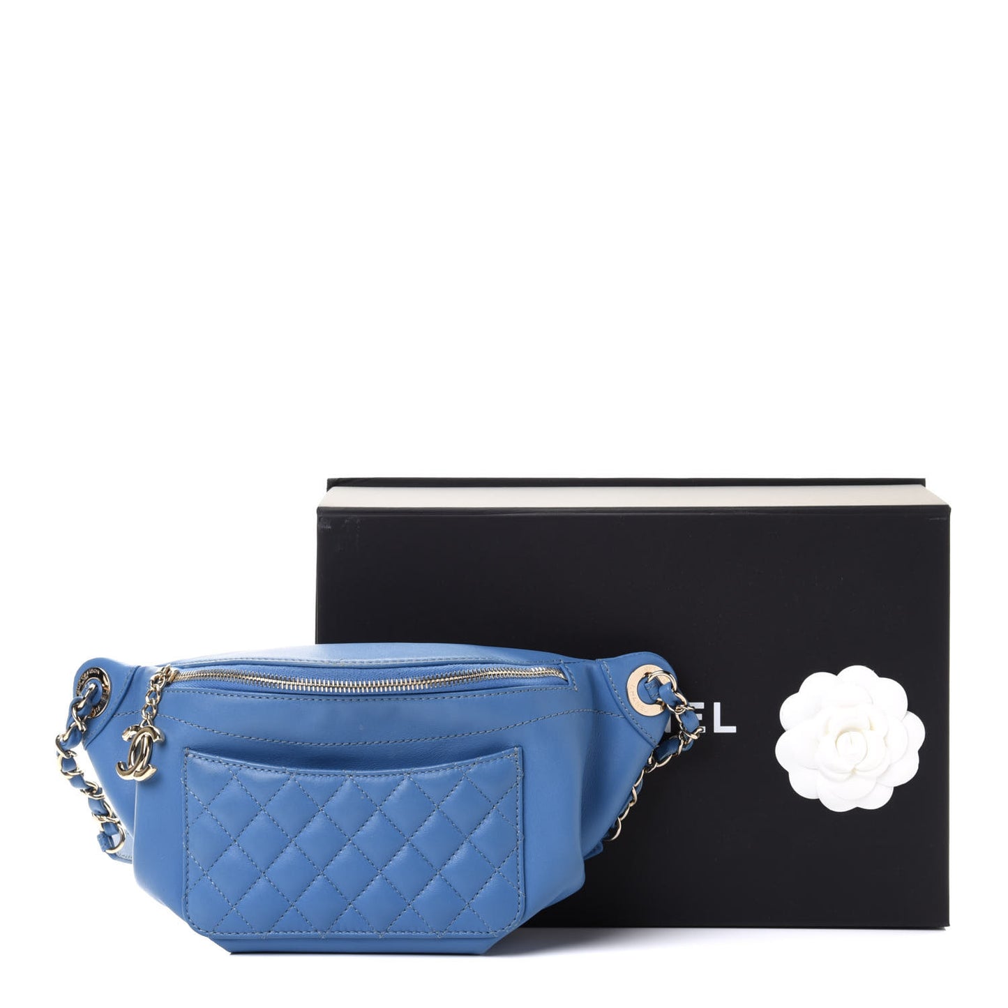 Lambskin Quilted Bi Waist Bag Fanny Pack Blue