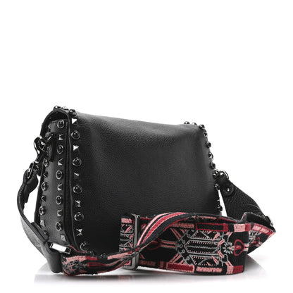 Valentino Garavani Pebbled Calfskin Onyx Medium Guitar Strap Rockstud Rolling Flap Love Blade Saddle Bag  Black 3 of 9