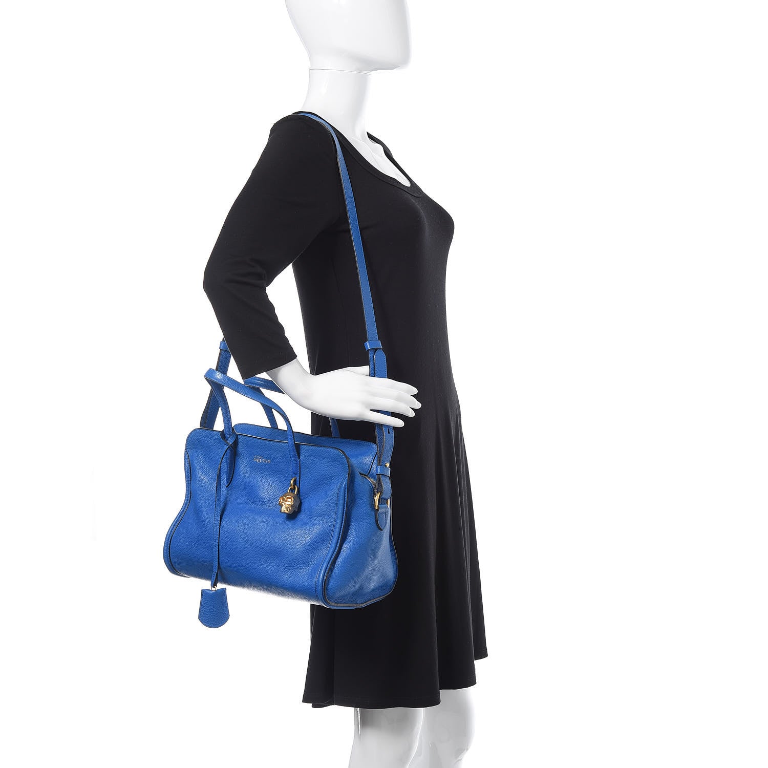 Alexander McQueen Pebbled Calfskin Small Skull Padlock Zip Around Tote Blue 2 of 13
