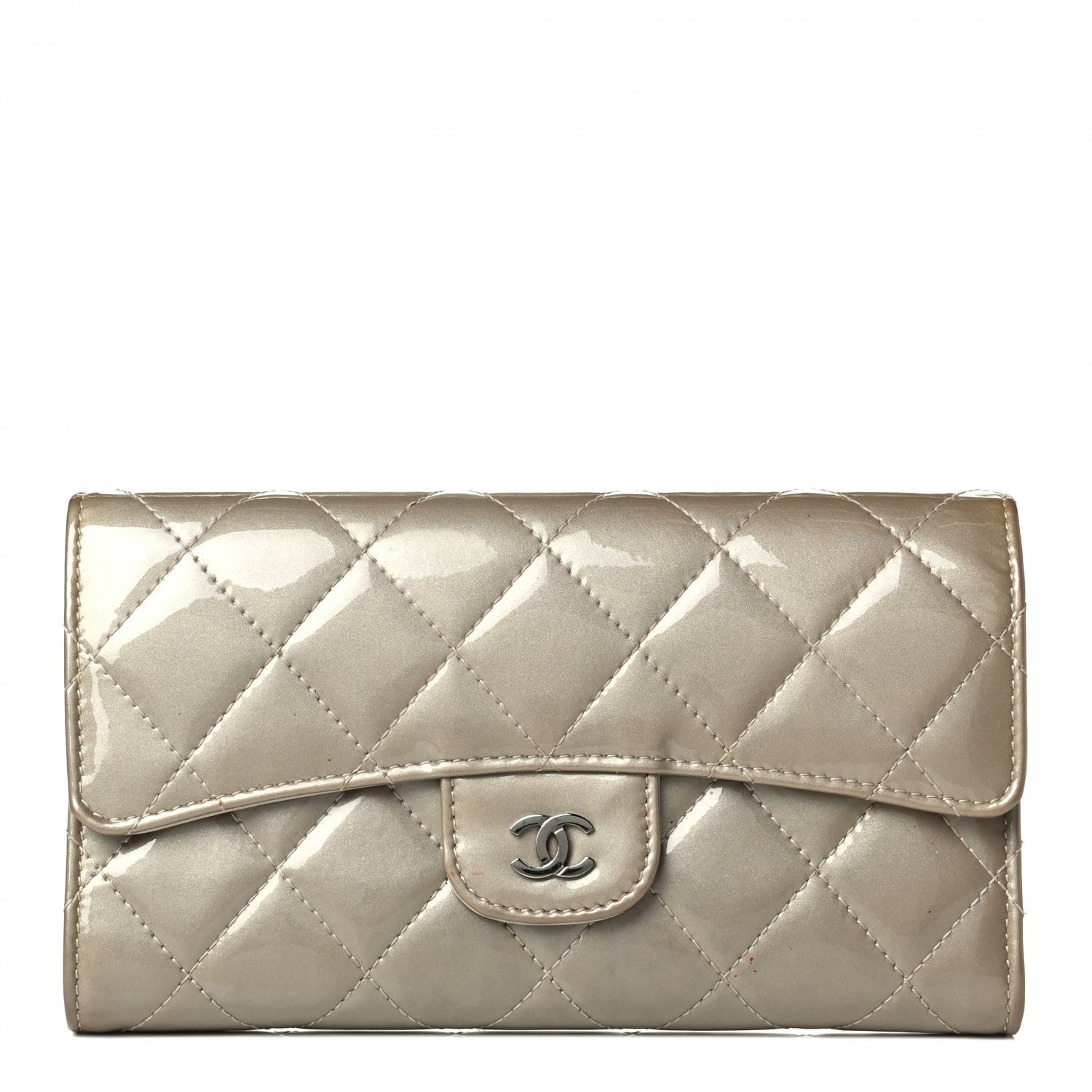 Chanel Patent Calfskin Quilted Large Flap Wallet Ivory 1 of 6