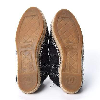 Chanel Tweed Lambskin CC Espadrilles 37 Black Silver 6 of 16