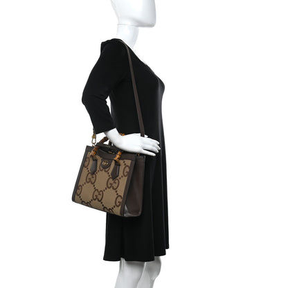 Gucci Monogram Jumbo GG Textured Dollar Calfskin Small Diana Tote Bag Camel Ebony New Acero 2 of 11