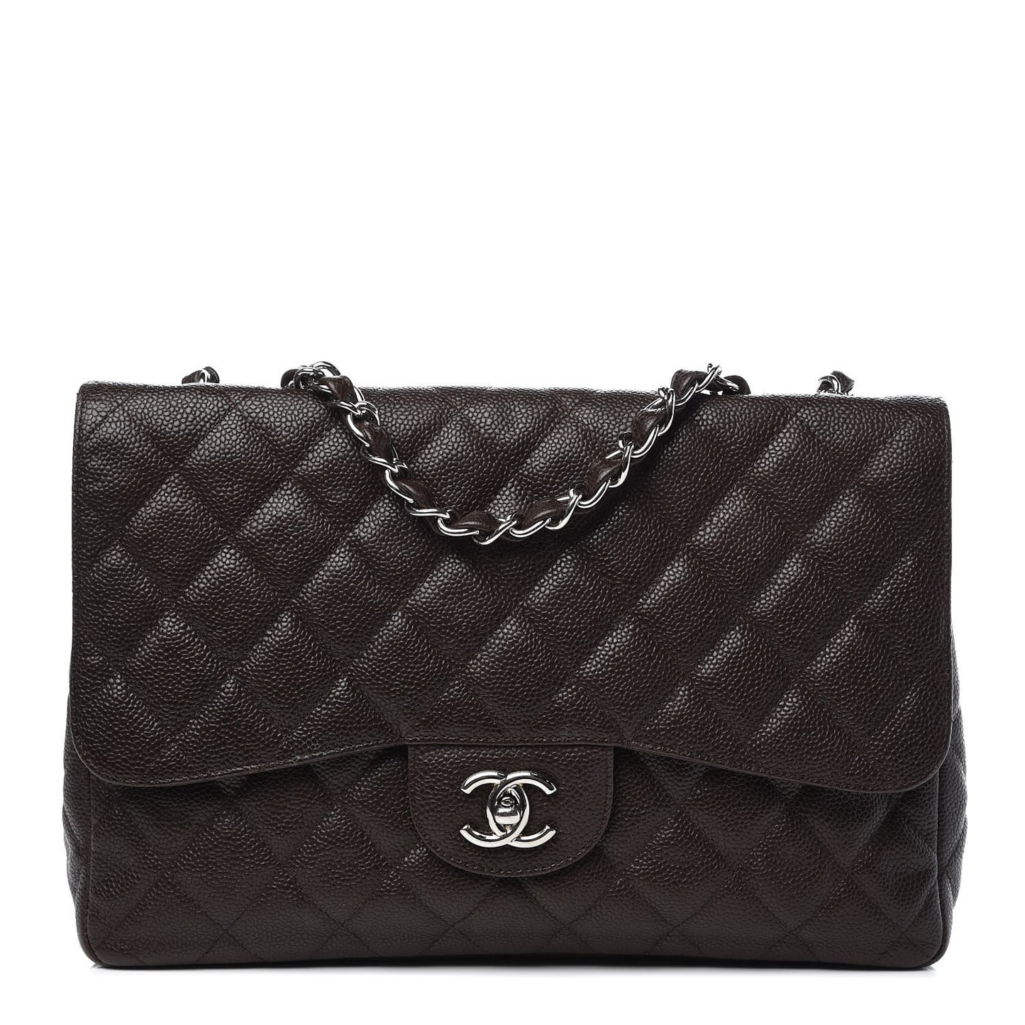 Caviar Quilted Jumbo Single Flap Dark Brown