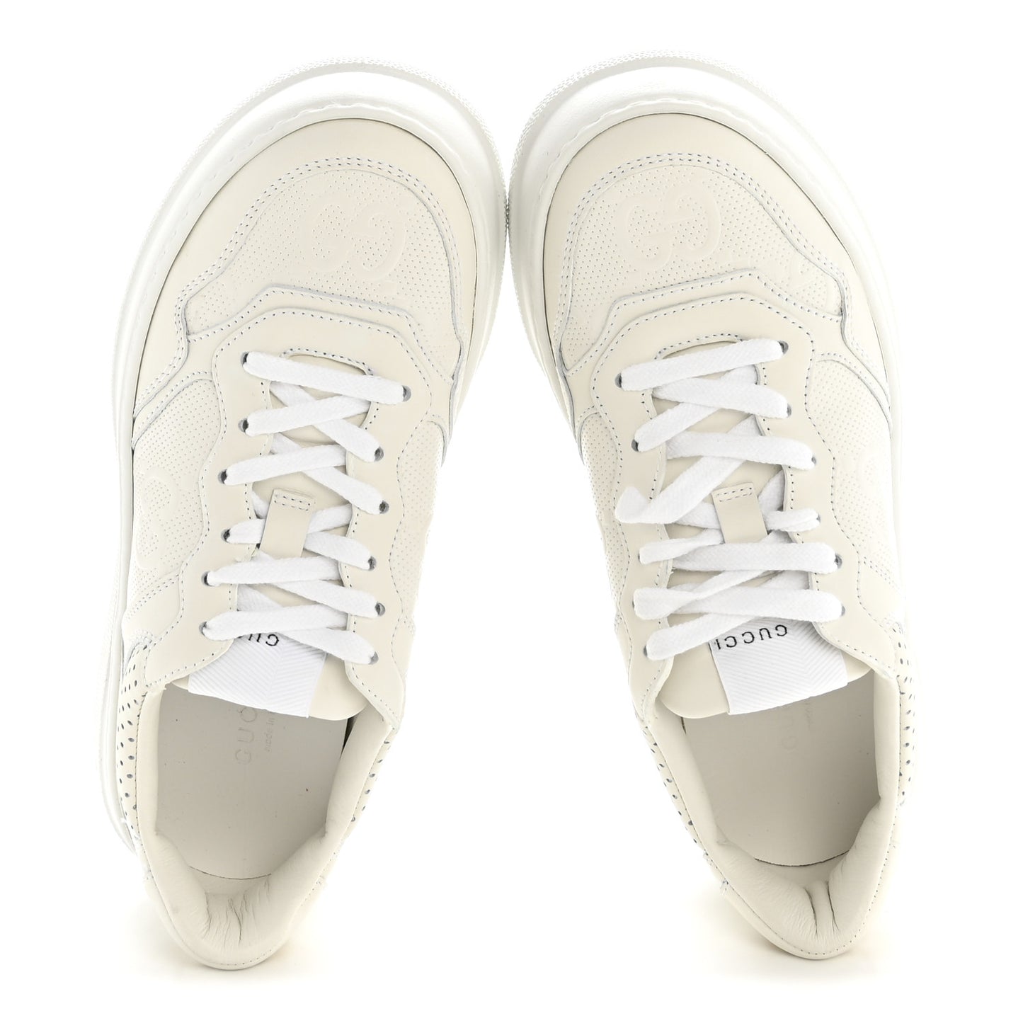 Calfskin GG Tennis Embossed Perforated Womens Platform 55mm Sneakers 37 Great White