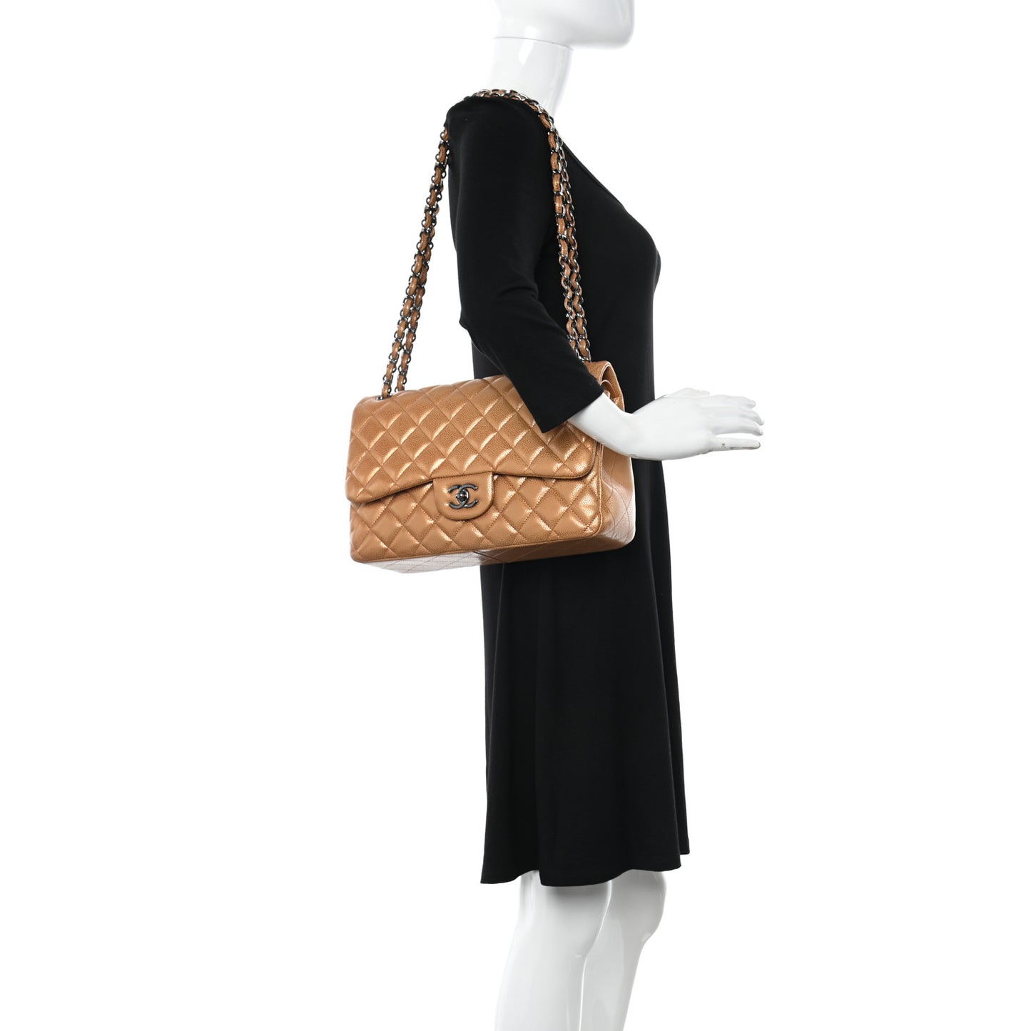 Metallic Caviar Quilted Jumbo Double Flap Copper