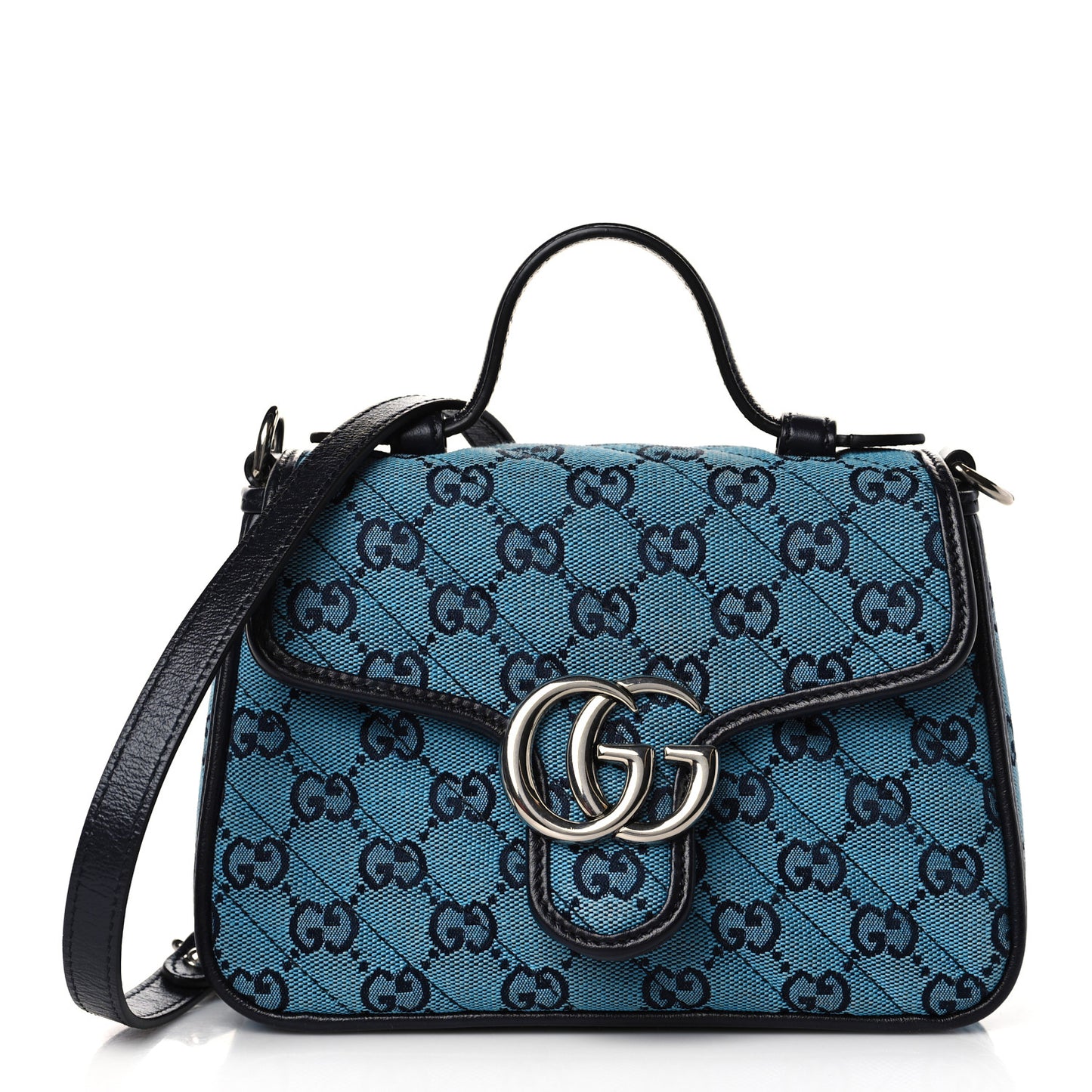 Monogram Multicolor Matelasse Diagonal Mini GG Marmont Top Handle Shoulder Bag Light Blue
