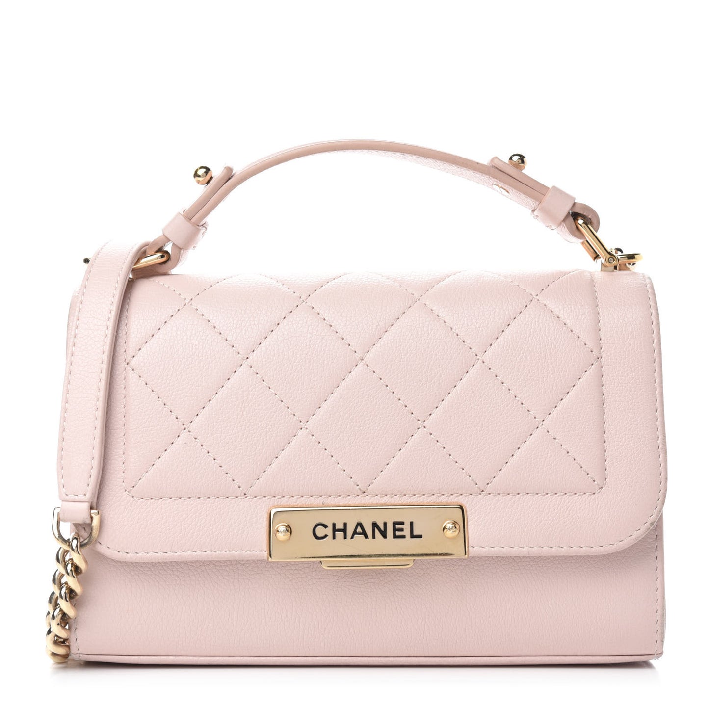 Grained Calfskin Quilted Small Label Click Flap Bag Pink