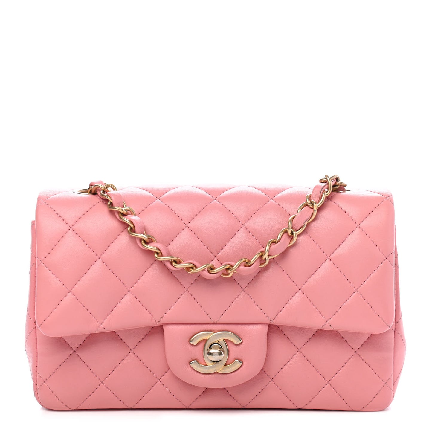 Lambskin Quilted Mini Rectangular Flap Pink
