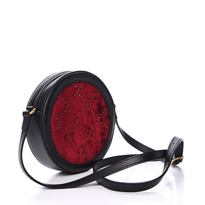 Gucci Velvet GG Monogram Textured Calfskin Round Shoulder Bag Red Cipria Black 2 of 10