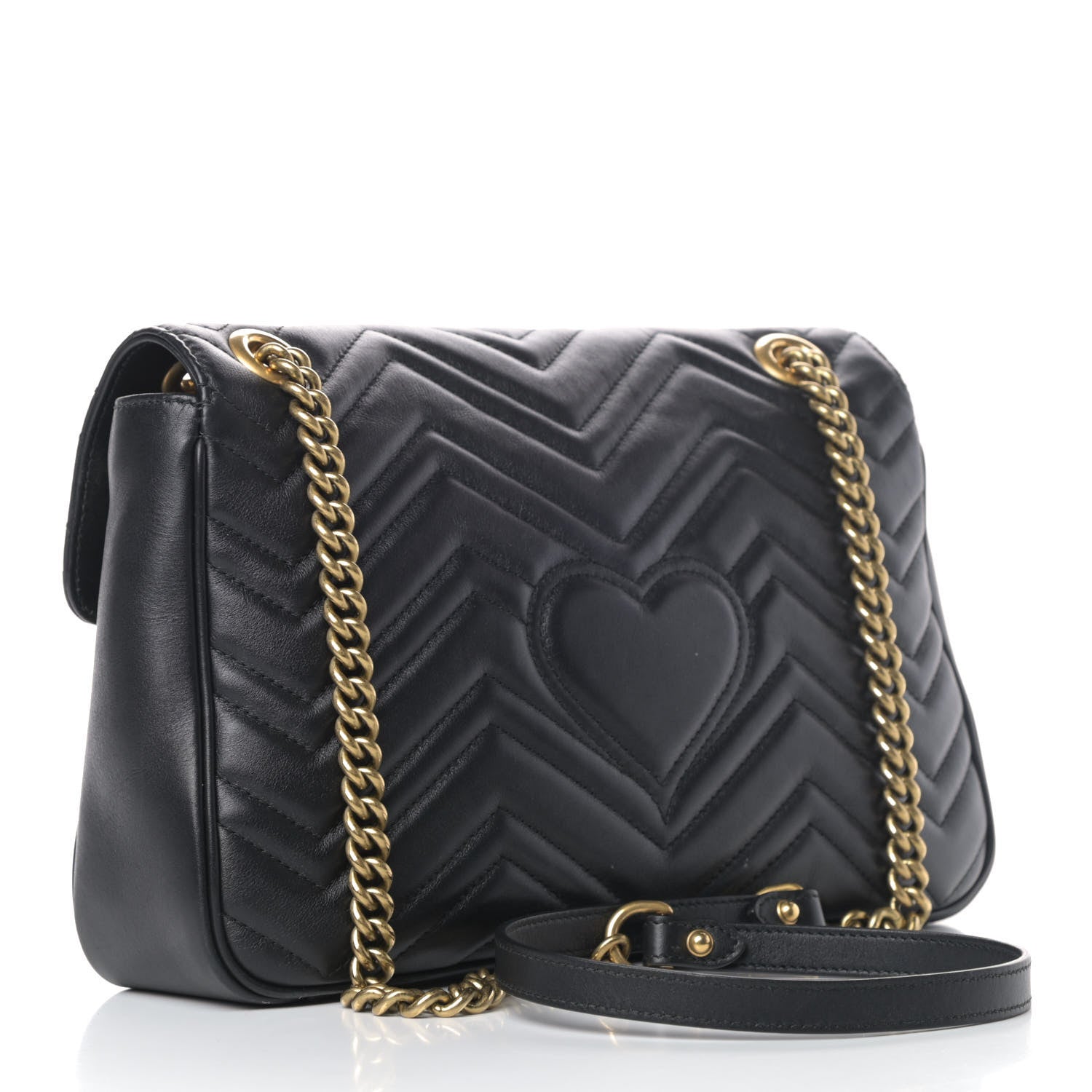 Gucci Calfskin Matelasse Medium GG Marmont Shoulder Bag Black 2 of 10