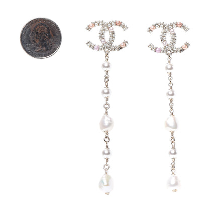 Chanel Pearl Crystal CC Charms Dangle Earrings Light Gold Pink 2 of 4