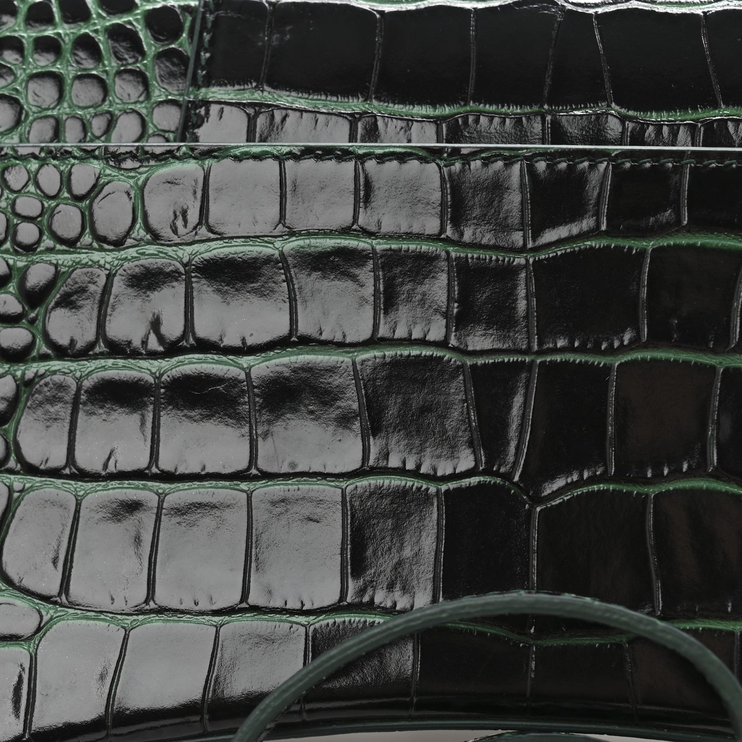 Shiny Calfskin Crocodile Embossed Small Hourglass Top Handle Bag Forest Green