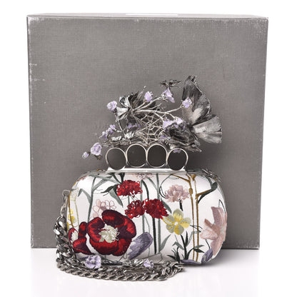Alexander McQueen Satin Embroidered Flower Butterfly Knuckle Duster Box Clutch White Multicolor 12 of 12