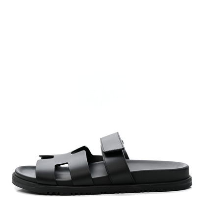 Hermes Calfskin Womens Chypre Sandals 38.5 Black 1 of 9