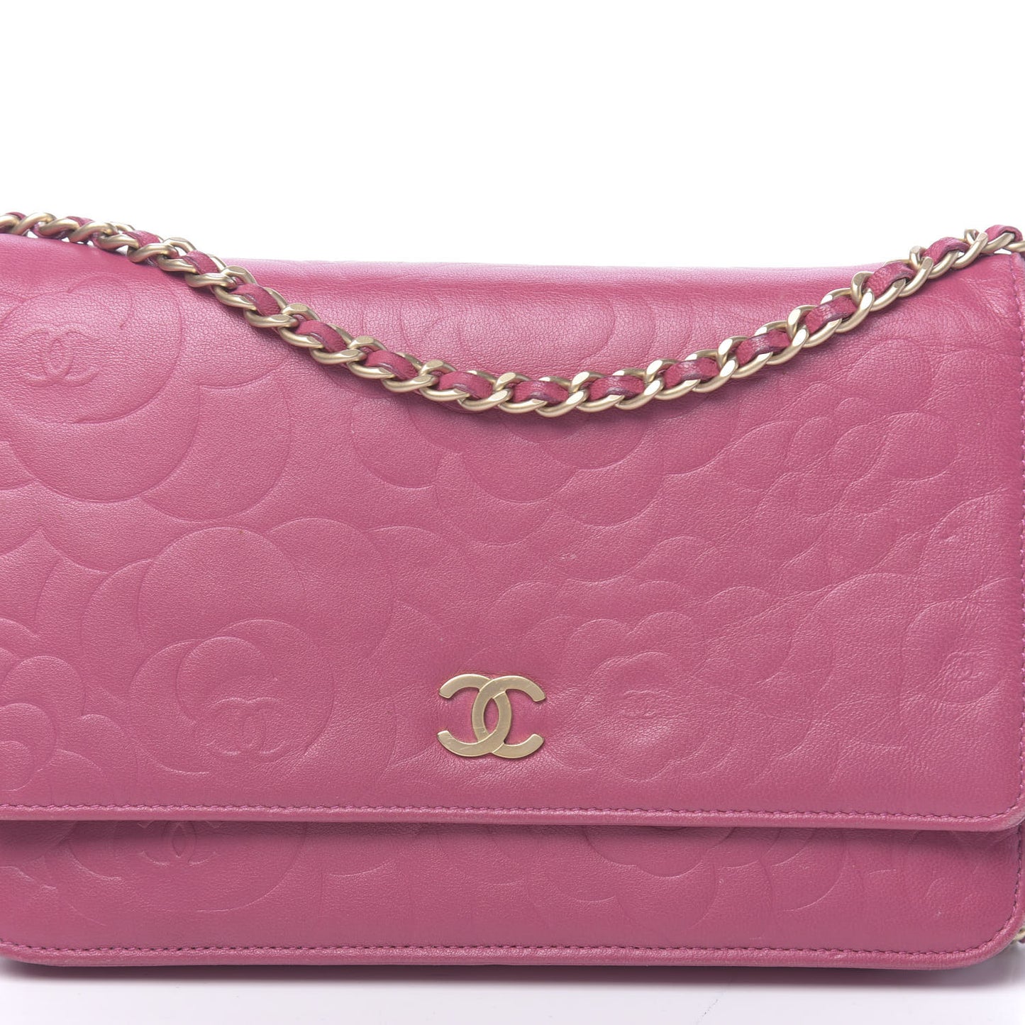 Lambskin Camellia Embossed Wallet On Chain WOC Pink