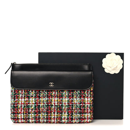 Chanel Tweed Lambskin Quilted Medium Flap Cosmetic Case White Red Black 10 of 10