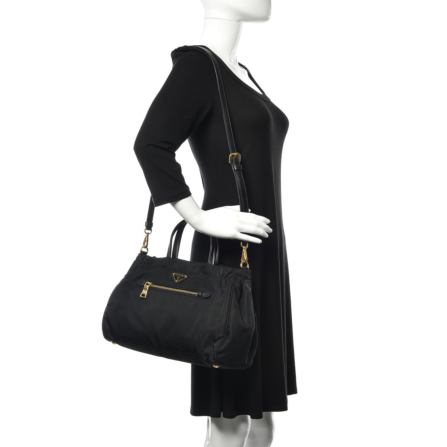 Prada Tessuto Nylon Saffiano Shopping Satchel Black 2 of 10