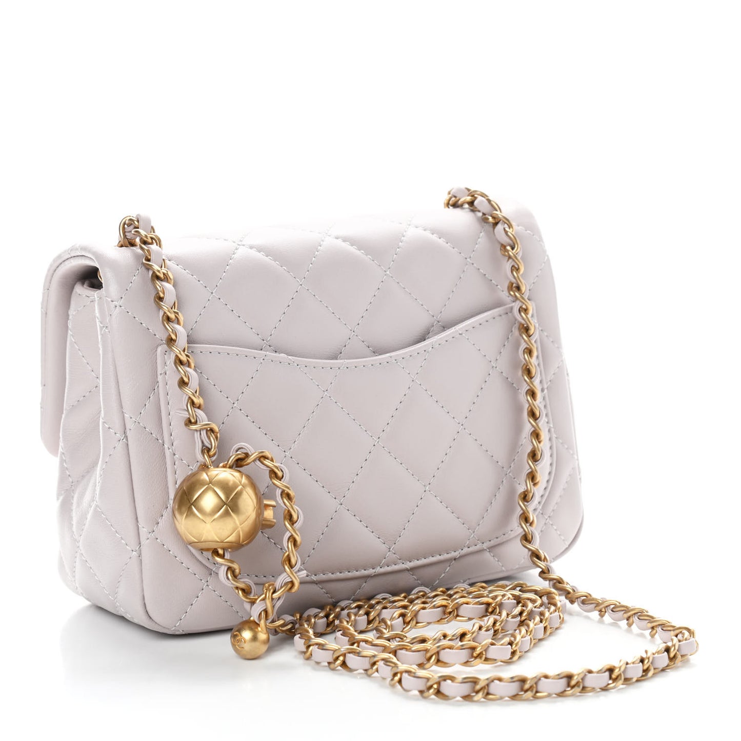 Lambskin Quilted Mini Pearl Crush Flap Light Purple