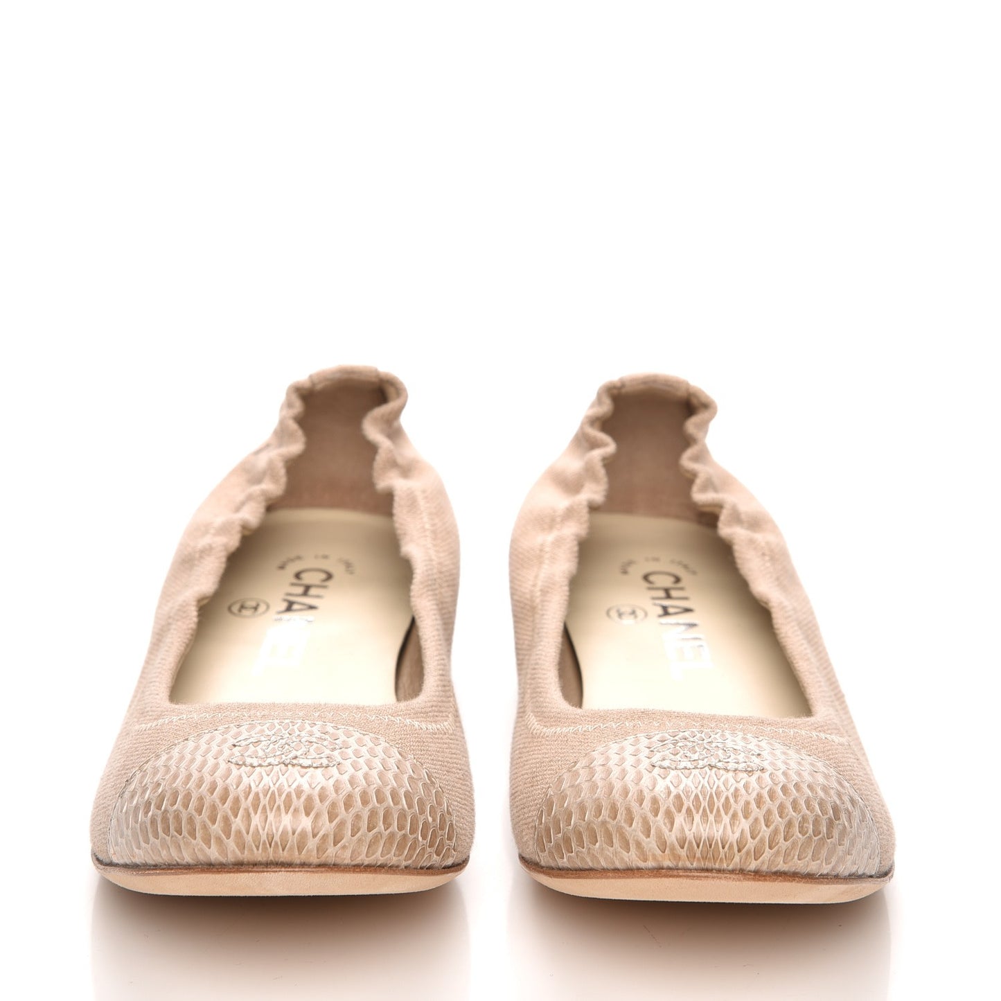 Toile Snakeskin Cap Toe CC Ballerina Flats 37 Dark Beige