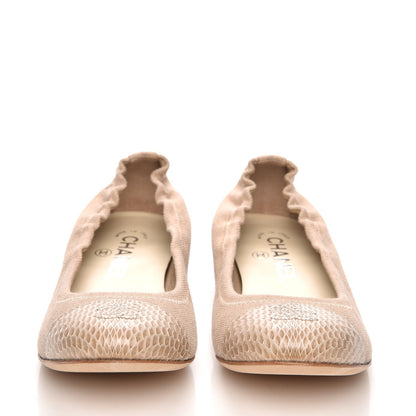 Chanel Toile Snakeskin Cap Toe CC Ballerina Flats 37 Dark Beige 2 of 7