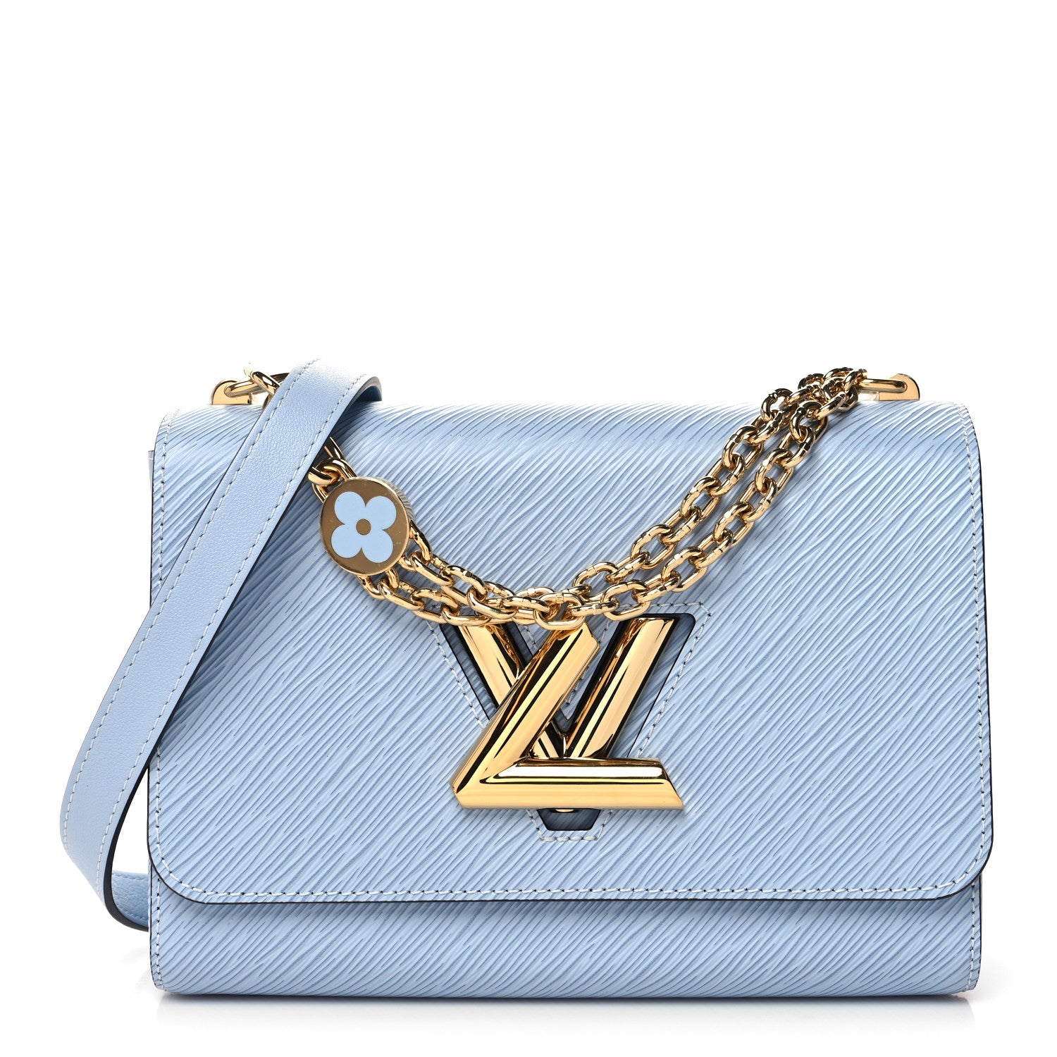 Louis Vuitton Epi Twist Monogram Flower Chain Shoulder Bag MM Blue 3 of 11