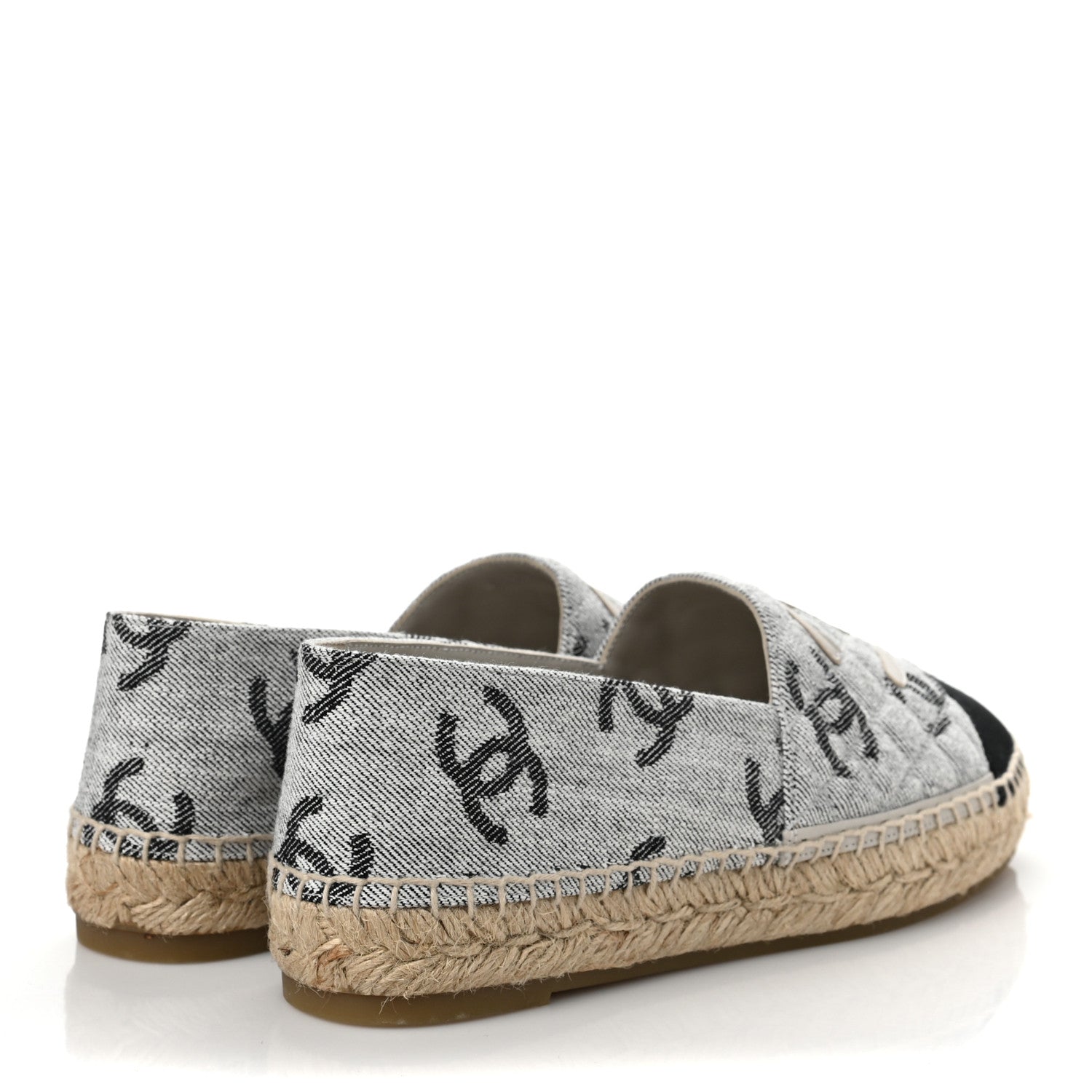 Chanel Cotton Jacquard Grosgrain CC Print Espadrilles 39 Grey Black 4 of 9