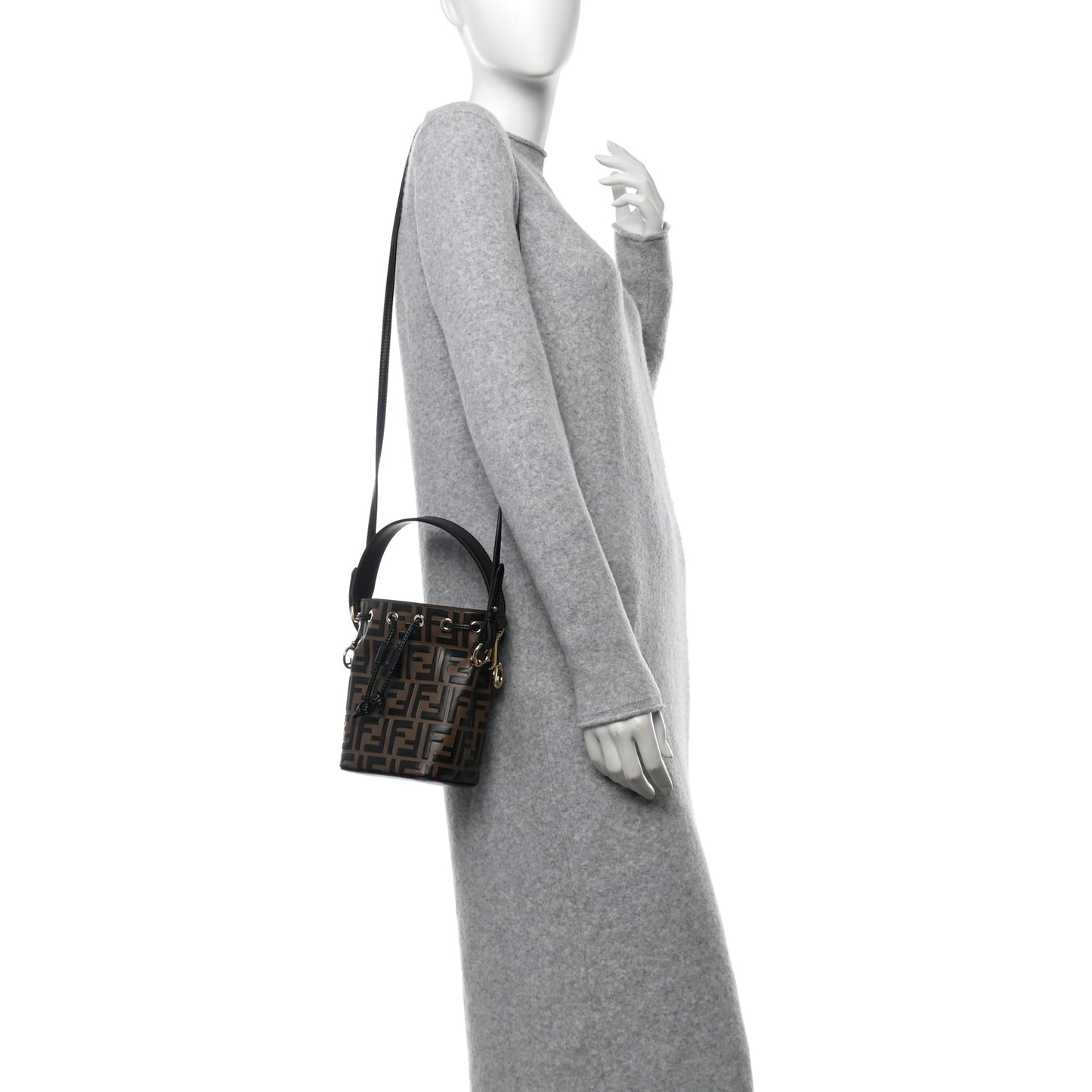 Vitello Liberty F is Fendi Bi-Color FF 1974 Embossed Mini Mon Tresor Bucket Bag Maya Black