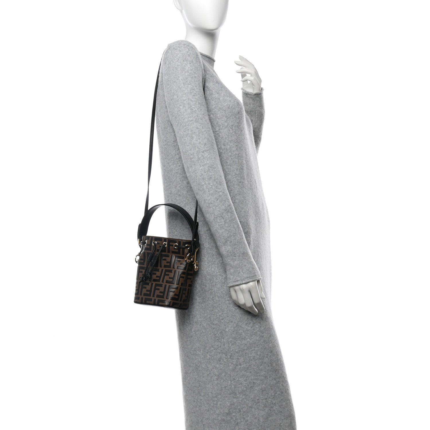 Fendi Vitello Liberty F is Fendi Bi-Color FF 1974 Embossed Mini Mon Tresor Bucket Bag Maya Black 3 of 10
