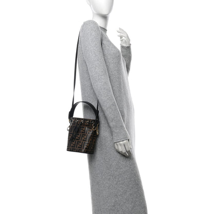Fendi Vitello Liberty F is Fendi Bi-Color FF 1974 Embossed Mini Mon Tresor Bucket Bag Maya Black 3 of 10