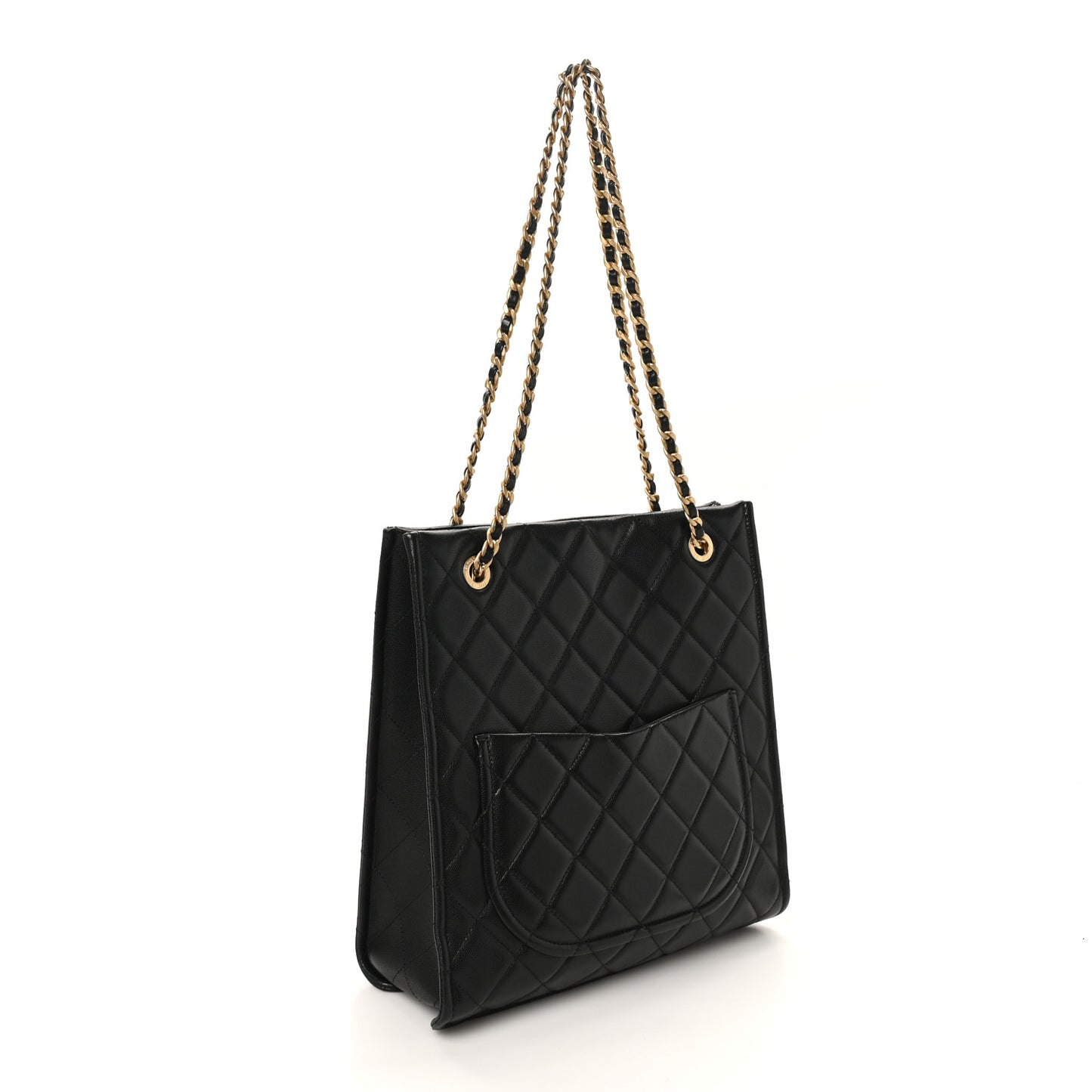 Caviar Quilted Sweet Vertical Shopping Tote Black