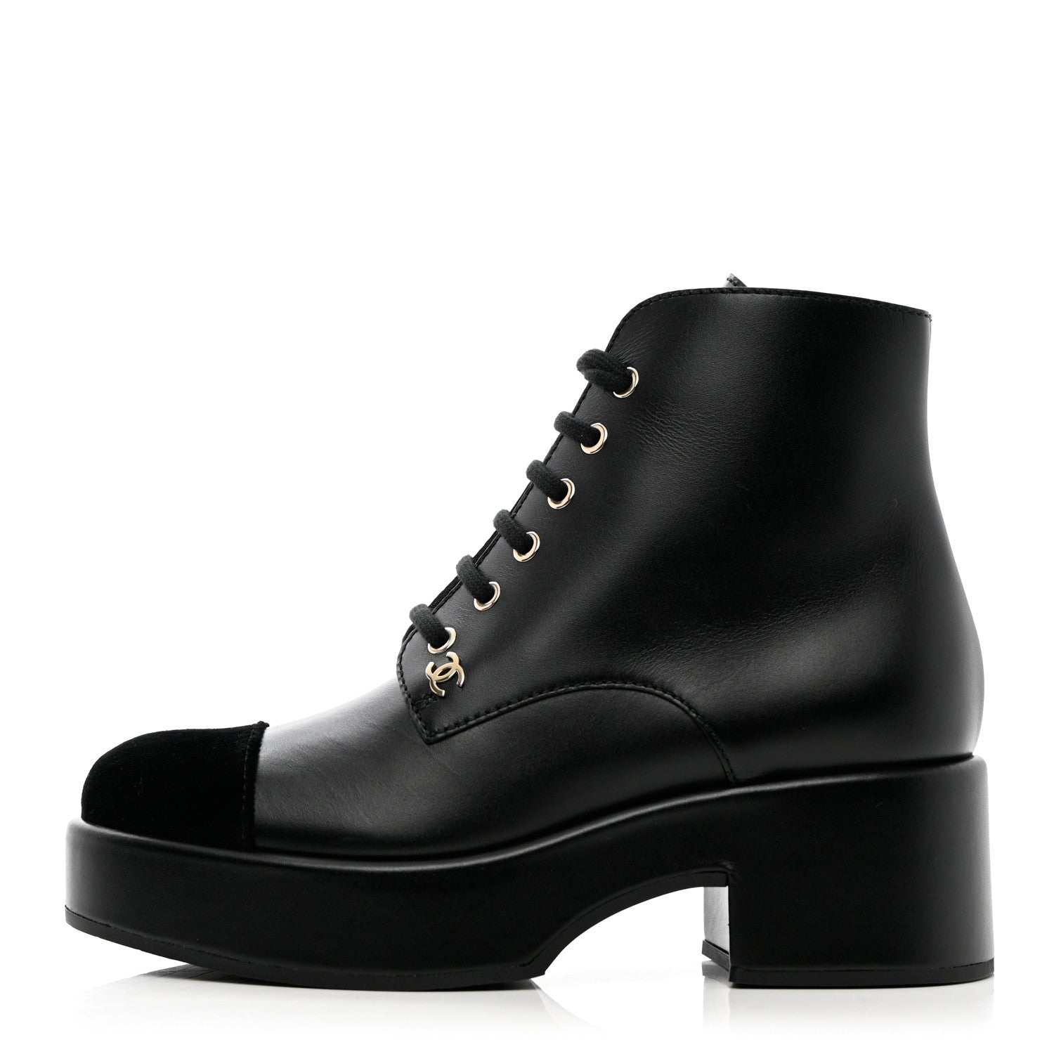 Chanel Calfskin Velvet CC Cap Toe Boots 38 Black 1 of 13