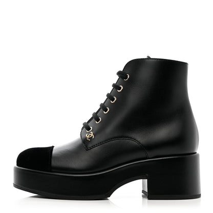 Chanel Calfskin Velvet CC Cap Toe Boots 38 Black 1 of 13