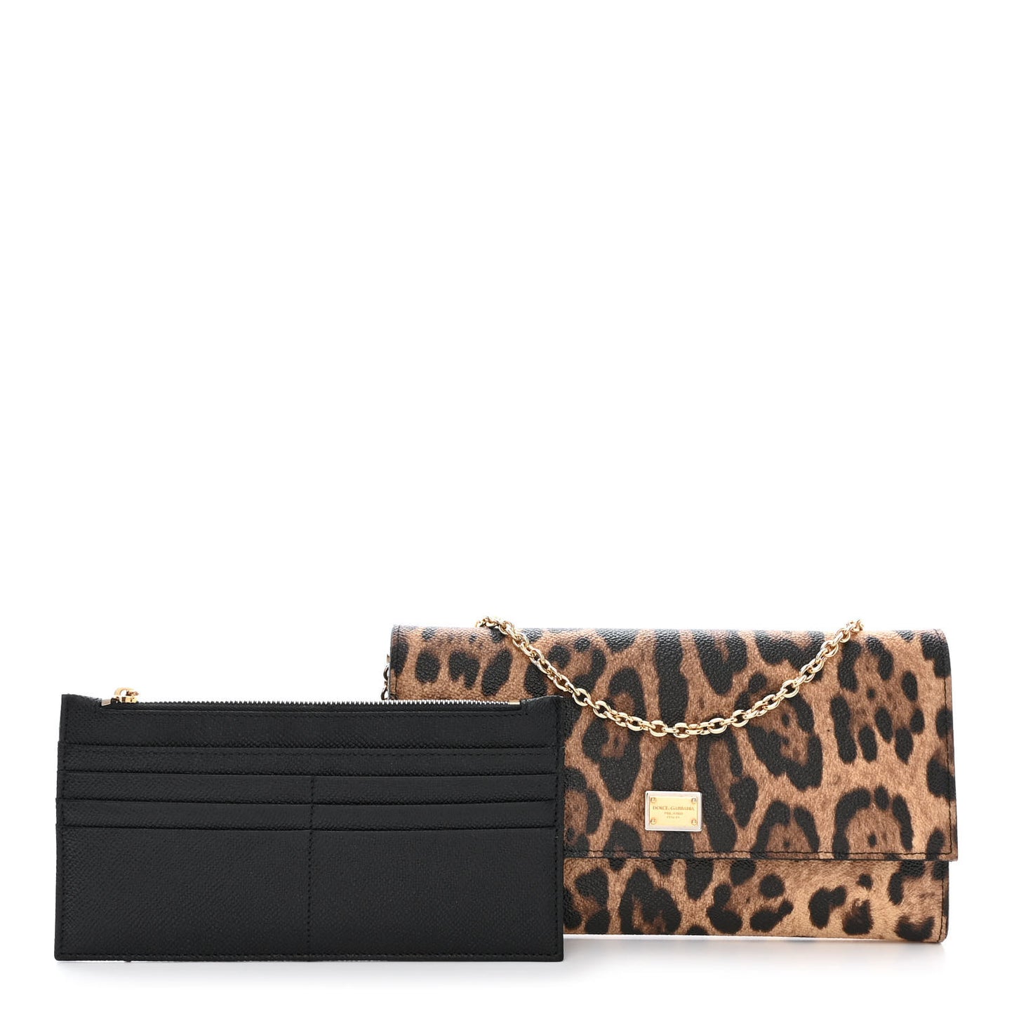 DOLCE &amp; GABBANA Dauphine Leopard Print Wallet On Chain Brown Black
