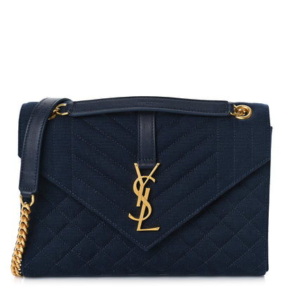 Saint Laurent Canvas Calfskin Mixed Matelasse Triquilt Medium Monogram Satchel Deeply Blue 1 of 8