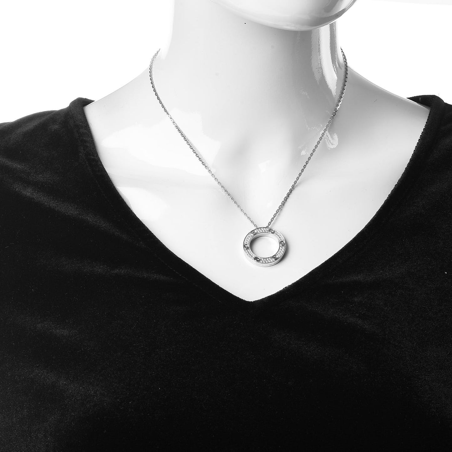 18K White Gold Diamond LOVE Paved Necklace