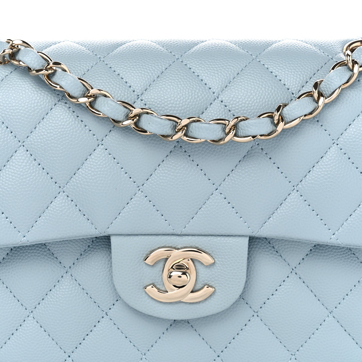 Caviar Quilted Small Double Flap Light Blue