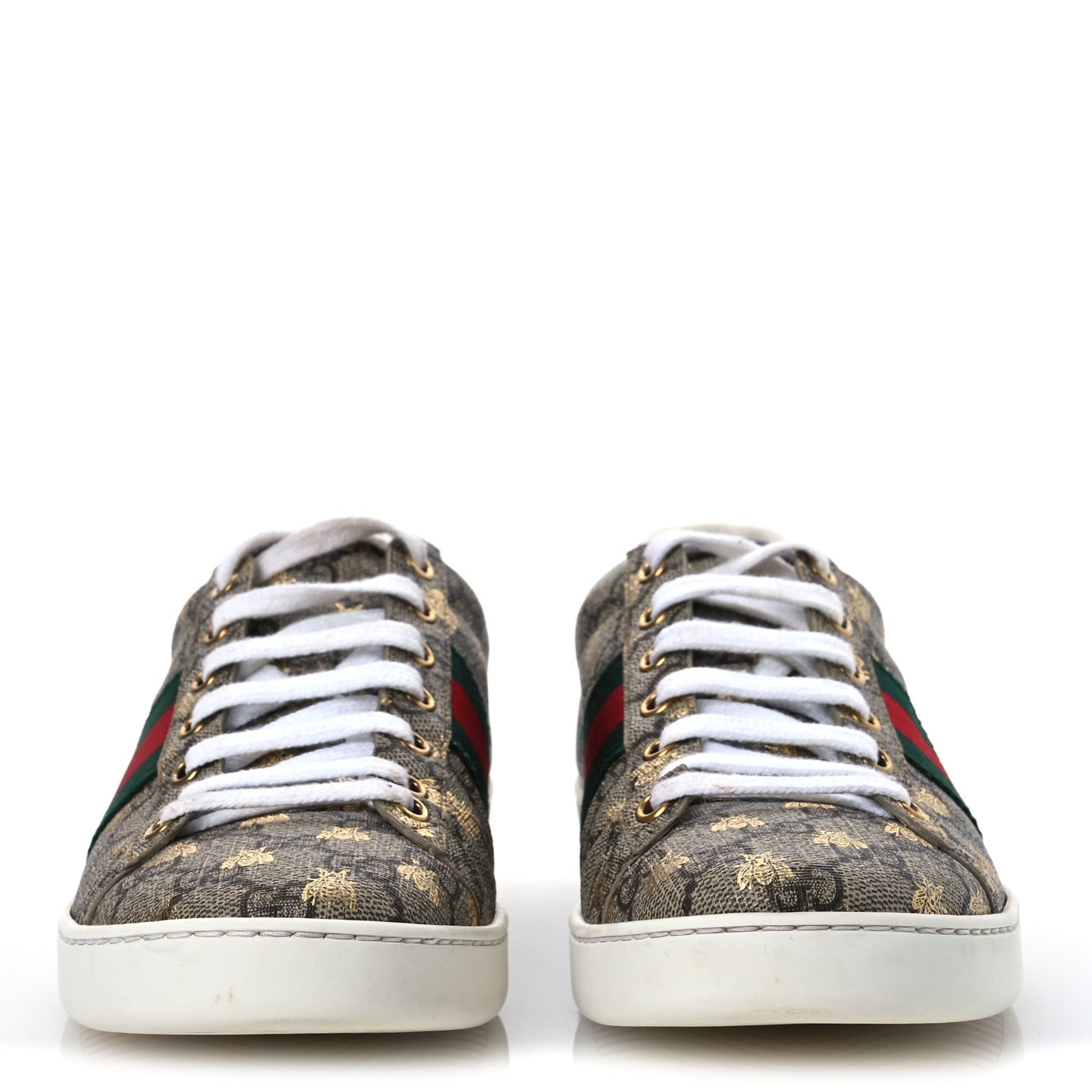GG Supreme Monogram Bees Ayers Web Womens Ace Sneakers 39 Beige Oro Green Red