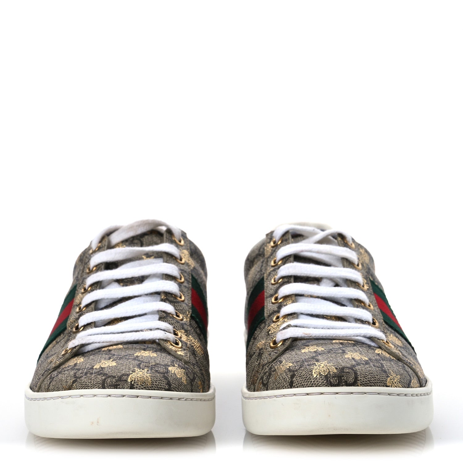 Gucci GG Supreme Monogram Bees Ayers Web Womens Ace Sneakers 39 Beige Oro Green Red 3 of 15