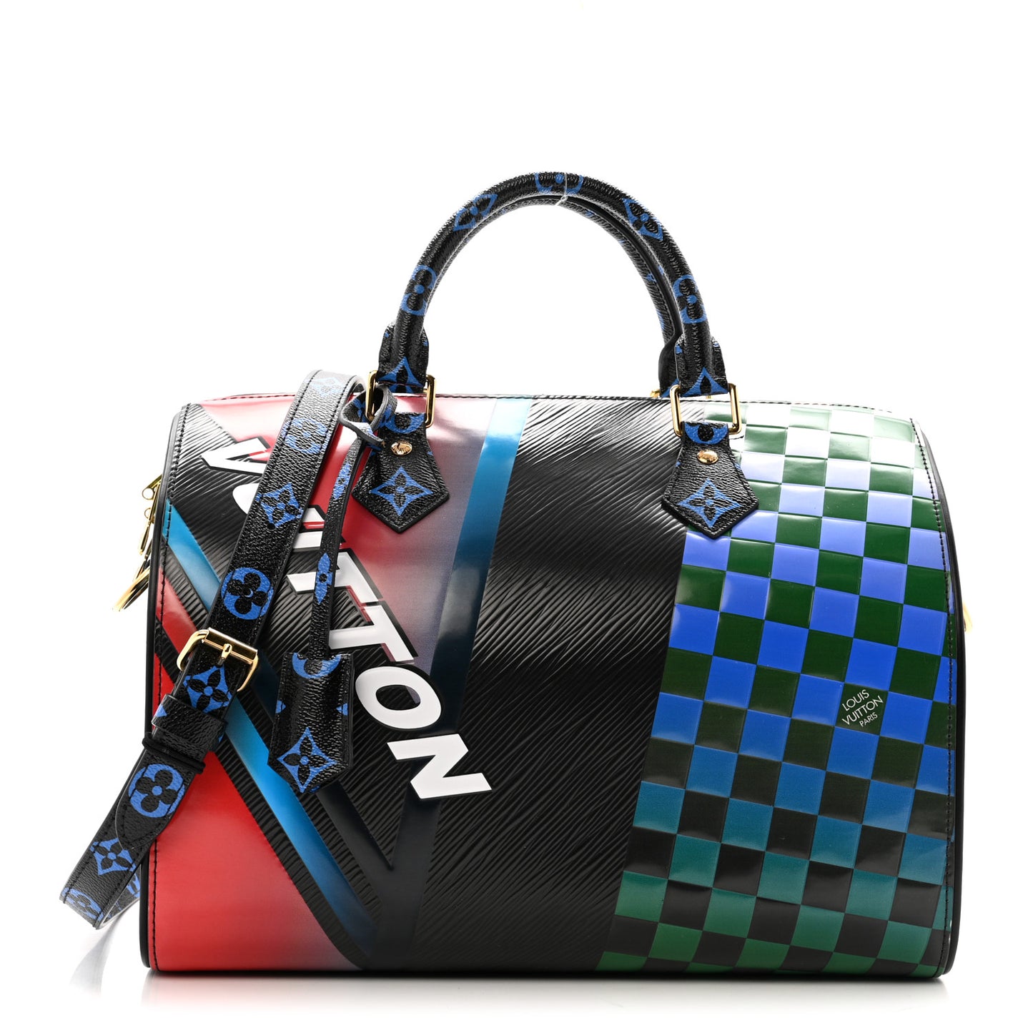 Epi Colored Monogram Damier Race Speedy Bandouliere 30 Black Rouge