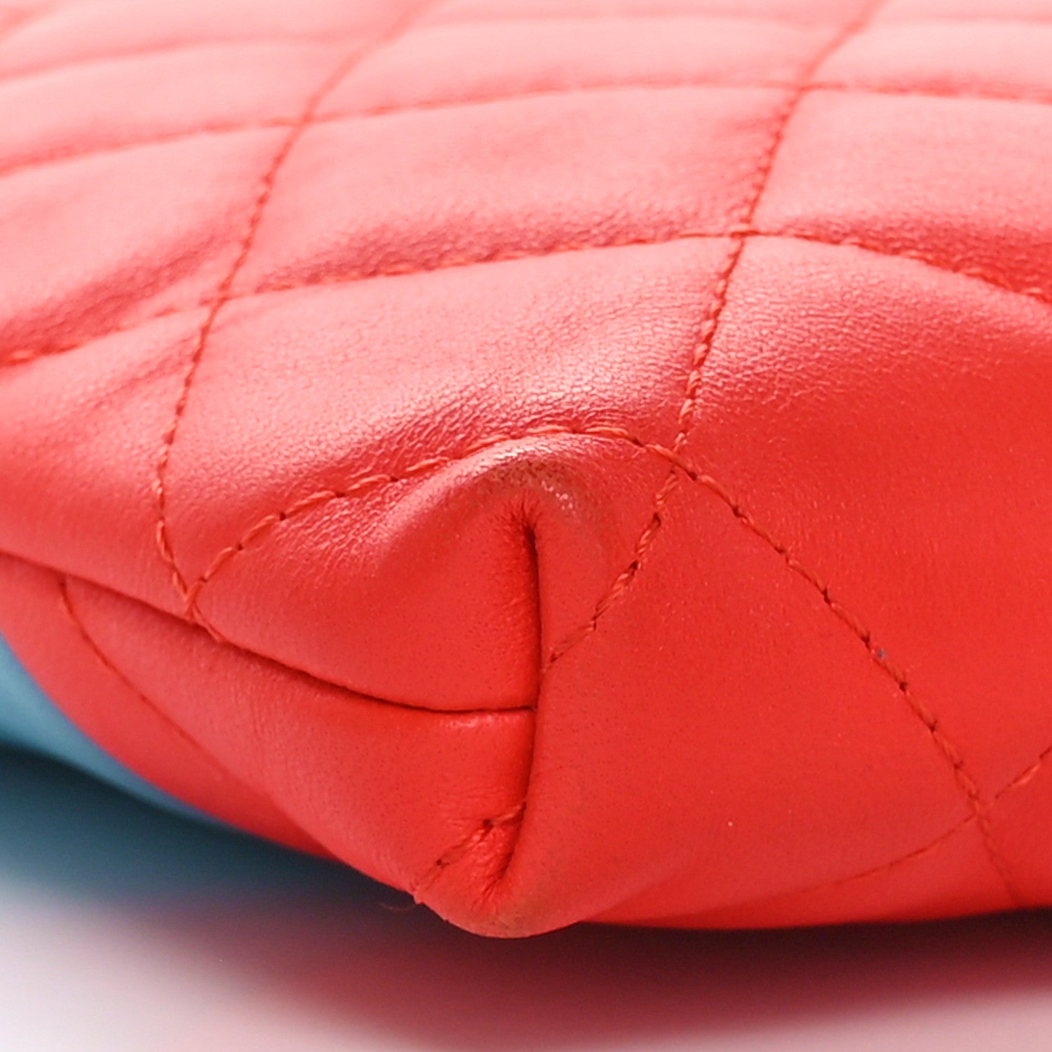 Chanel Lambskin Colorblock Cosmetic Case Turquoise Red 9 of 10