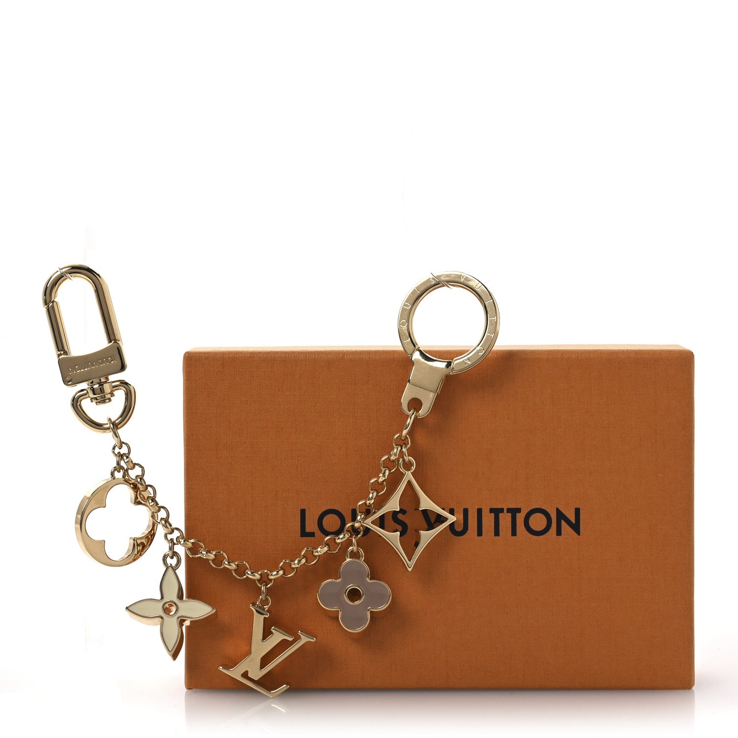 Brass Enamel Fleur De Monogram Bag Charm Chain Gold