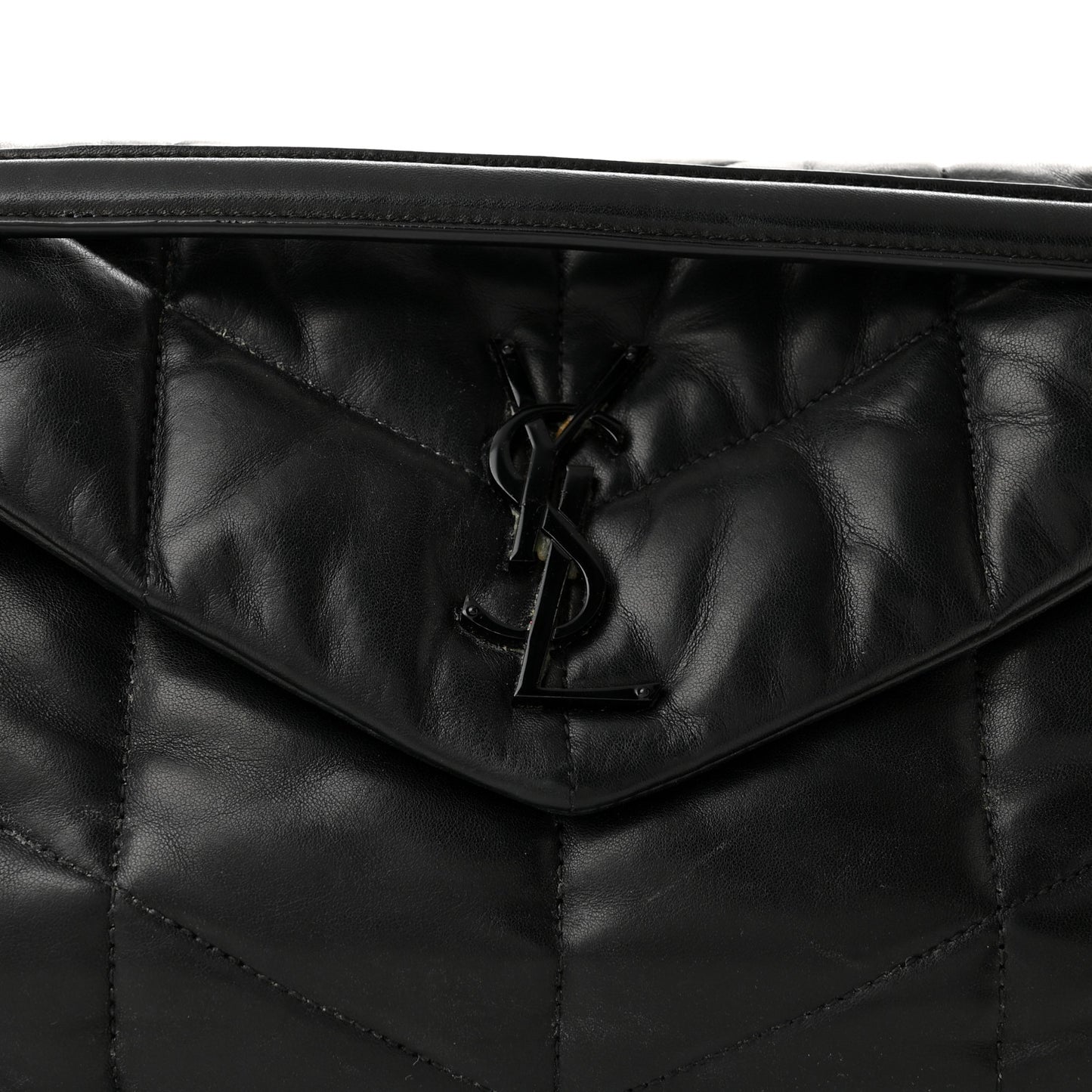 Lambskin Quilted Small Loulou Puffer Monogram Chain Satchel Black