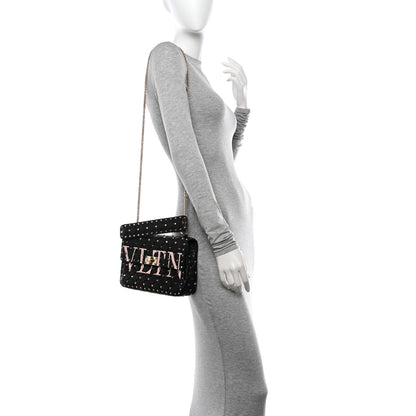 Valentino Garavani Lambskin VLTN Print Medium Rockstud Spike Shoulder Bag Black 2 of 11