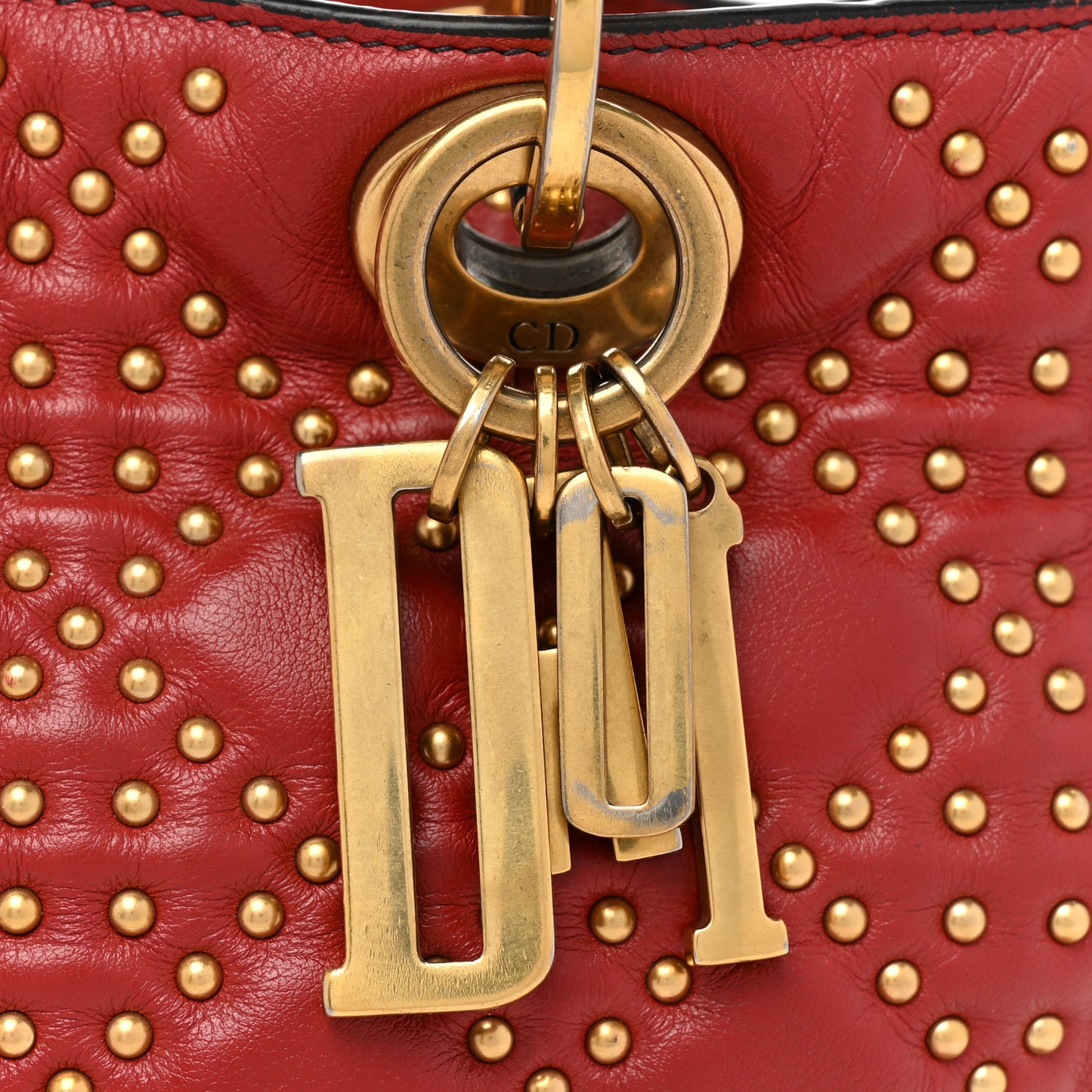 Calfskin Cannage Studded Medium Supple Lady Dior Red